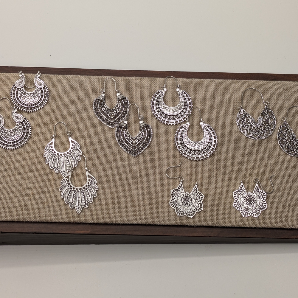 Silver-Toned Earrings Set Of 6 New